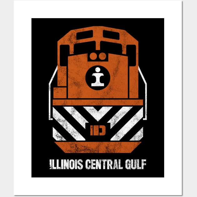 Vintage Illinois Central Gulf ICG Railroad Train Engine T-Shirt Wall Art by Turboglyde